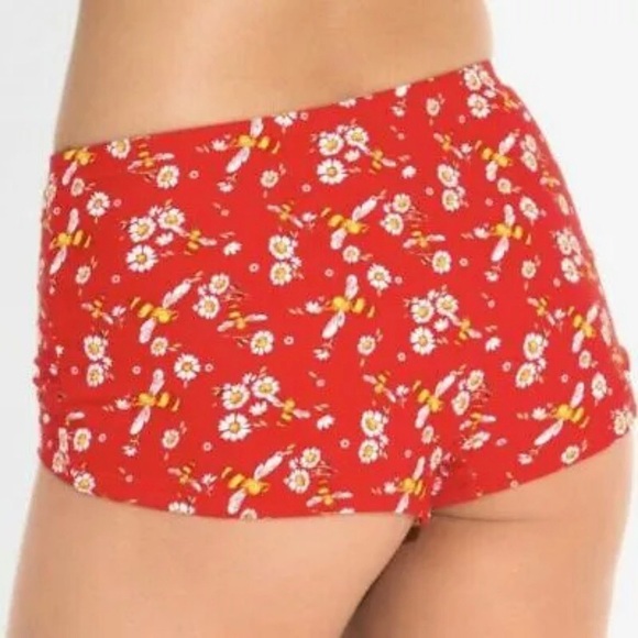 Hot Topic Swimsuit Bikini Small Bottom Boy Shorts Red Yellow Bees NEW Cheeks - Picture 2 of 2